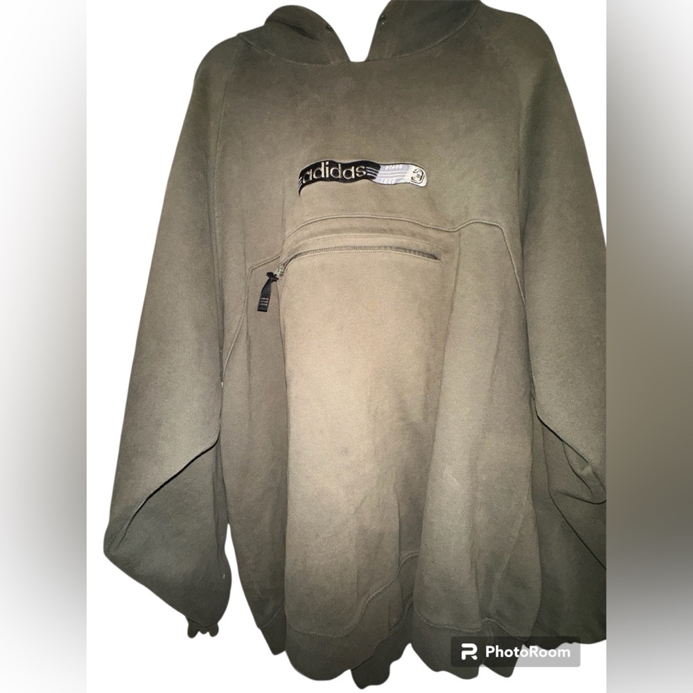 Vintage adidas Hoodie Olive Green Distressed Oversized Y2K Streetwear